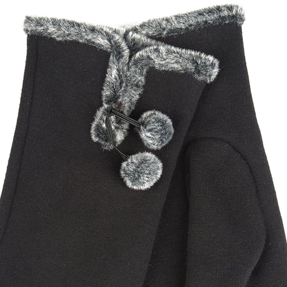 Elegant Black Women's Gloves with Faux Fur Trim - Picture 2 of 6